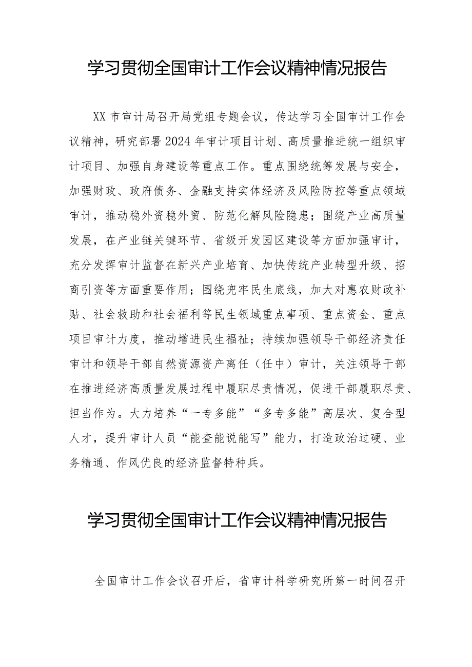 关于贯彻落实2024年全国审计工作会议精神的学习情况报告十五篇.docx_第2页