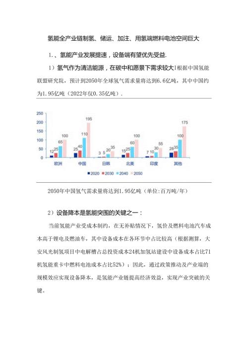氢能全产业链制氢、储运、加注、用氢端燃料电池空间巨大.docx