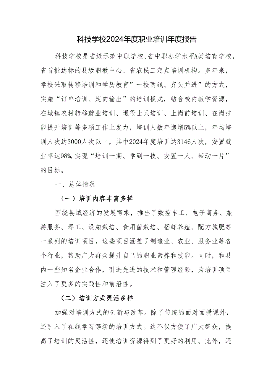 科技学校2024年度职业培训年度报告.docx_第1页