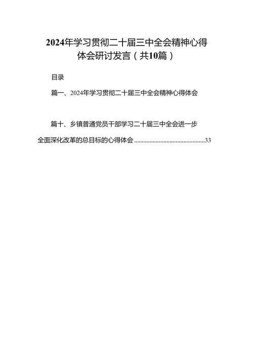 （10篇）2024年学习贯彻二十三中全会精神心得体会研讨发言（详细版）.docx