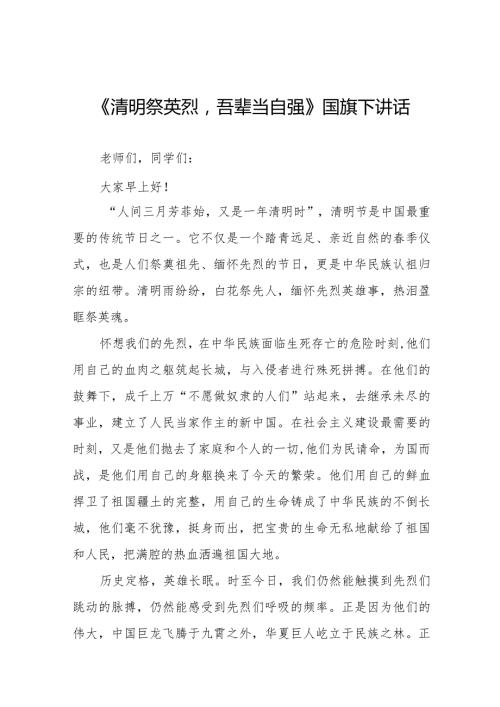 《缅怀先烈常怀感激》等清明节国旗下讲话系列范文8篇.docx