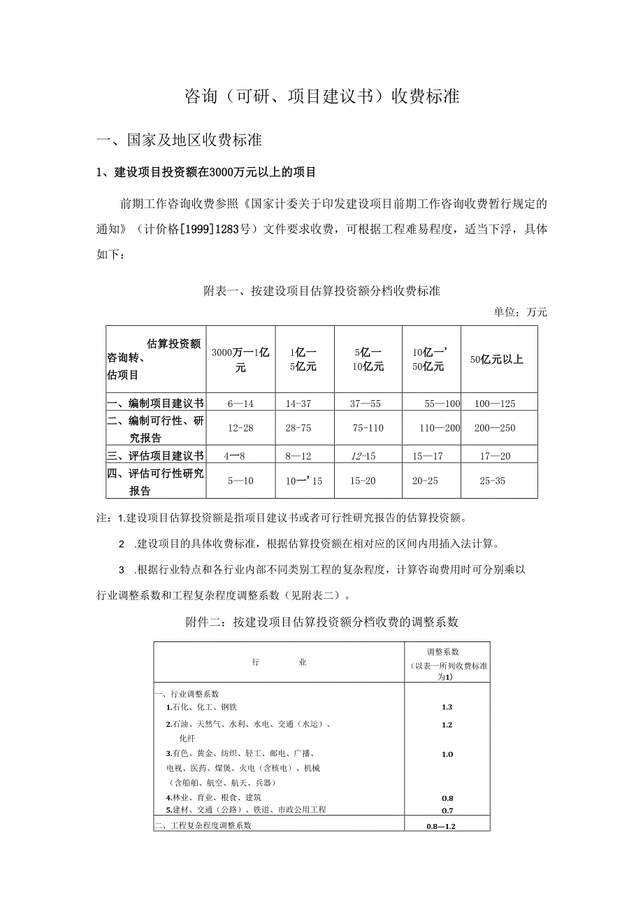 咨询(可研、项目建议书)收费标准(计价格[1999]1283号).docx_第1页