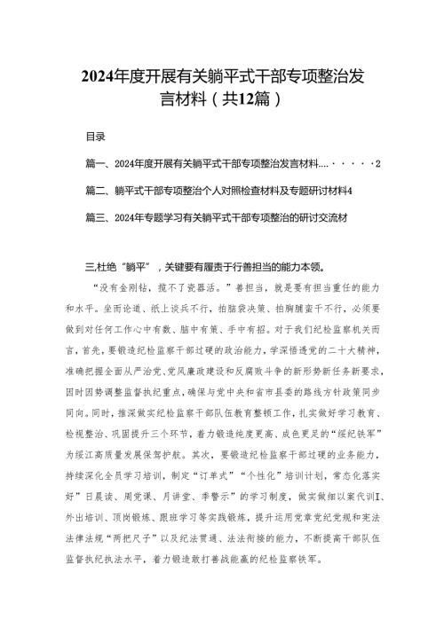 2024开展有关躺平式干部专项整治发言材料（共12篇）.docx