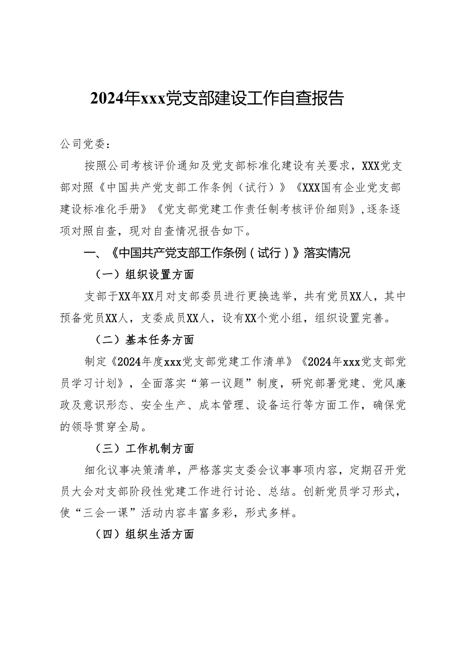 2024年党支部建设工作自查报告.docx_第1页