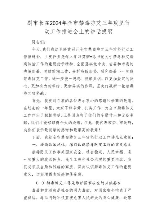 副市长在20242025年全市禁毒防艾三年攻坚行动工作推进会上的讲话.docx