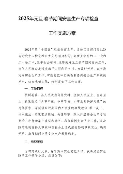 2025年开展《元旦、节期间安全生产专项检查》工作方案 合计6份.docx