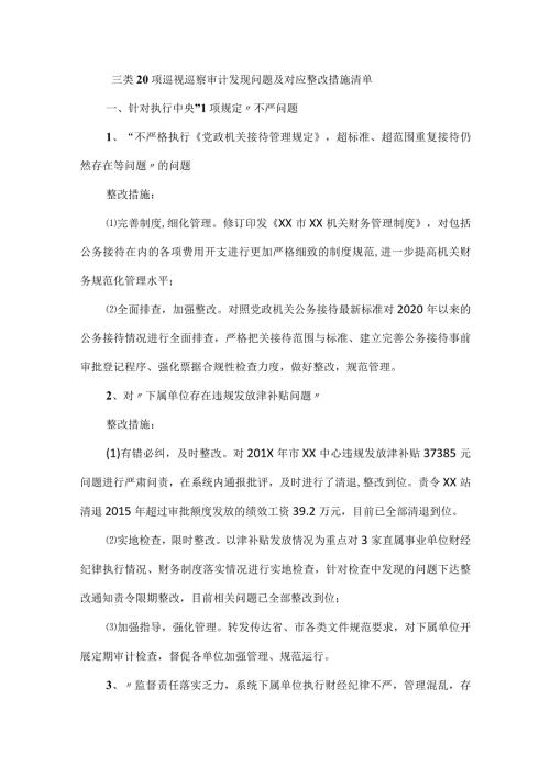 三类20项巡视巡察审计发现问题及对应整改措施清单.docx