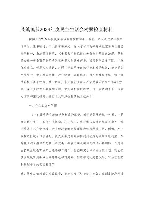 某镇镇长2024年度民主生活会对照检查材料.docx
