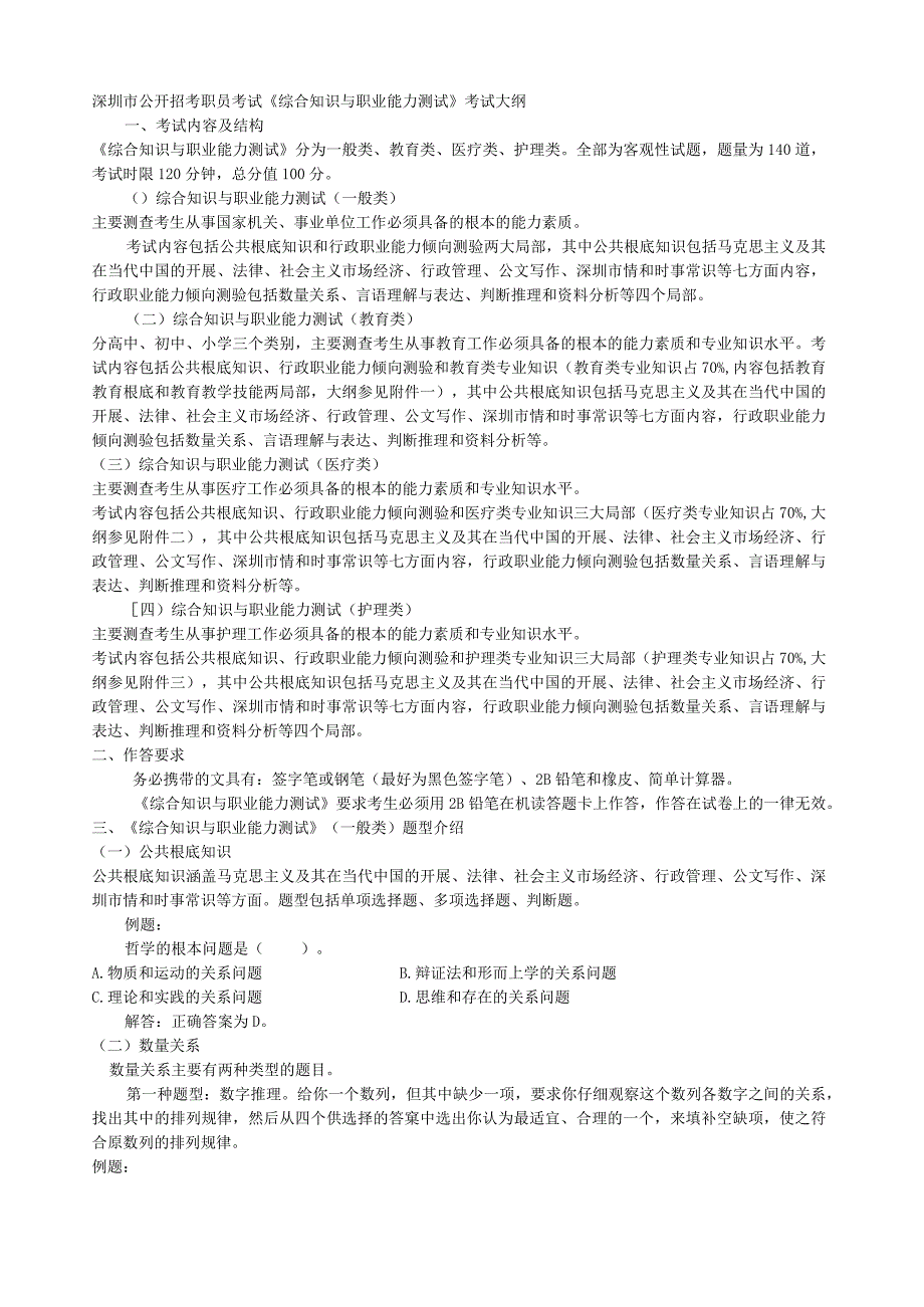 深圳市公开招考职员考试《综合知识与职业能力测试》考试大纲.docx_第1页