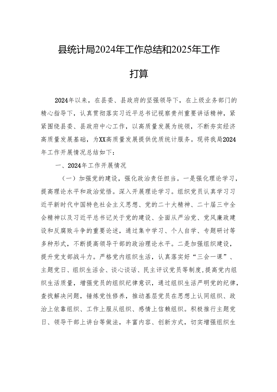 县统计局2024年工作总结和2025年工作打算.docx_第1页