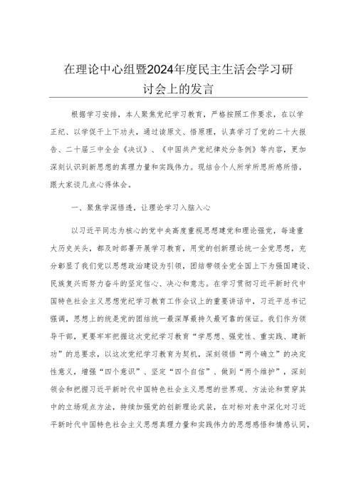 在理论中心组暨2024年度民主生活会学习研讨会上的发言.docx
