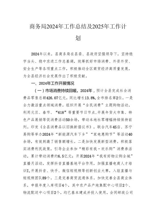 商务局2024年工作总结及2025年工作计划.docx