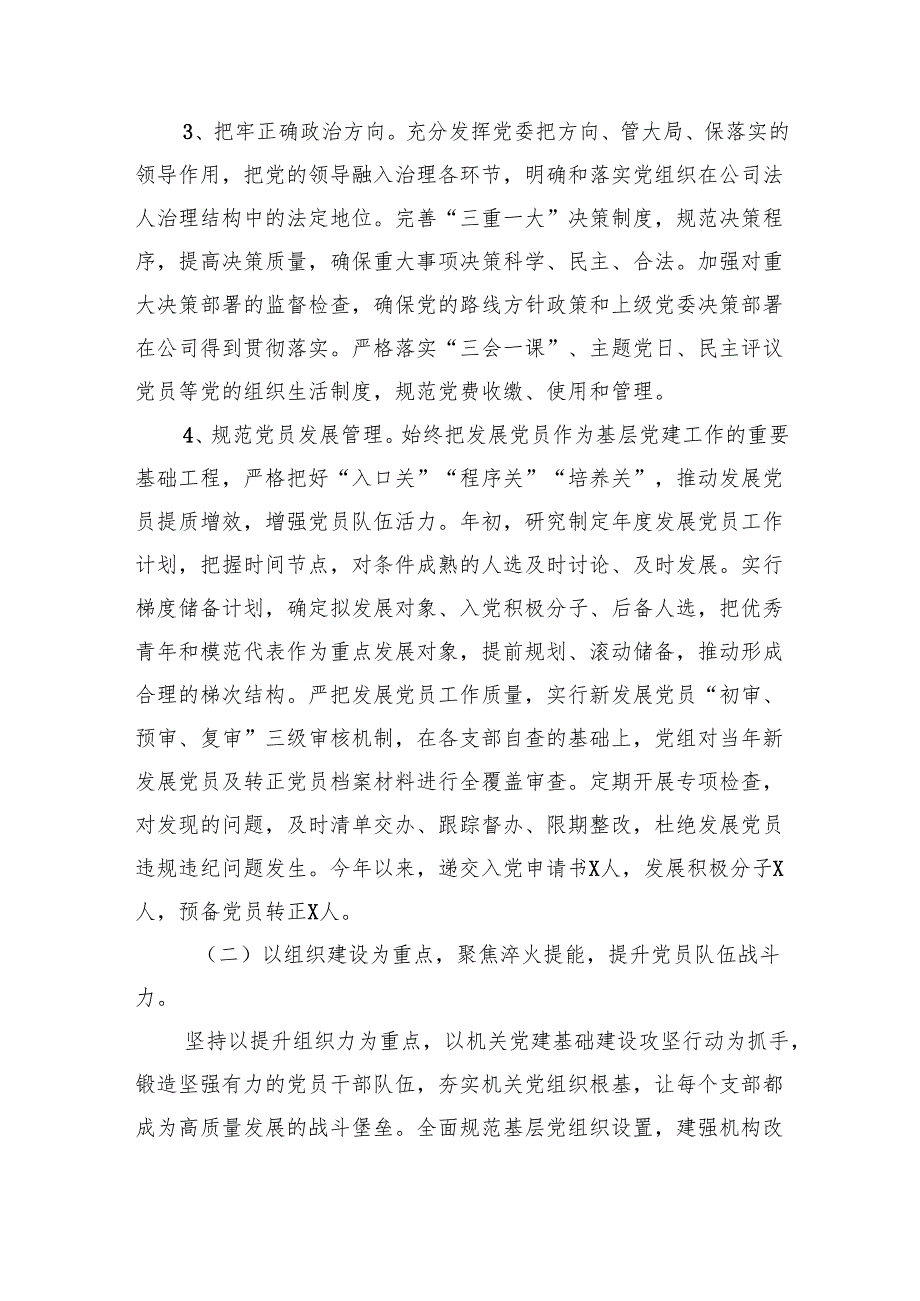 2024年党建工作开展情况总结和2025年党建工作计划汇报共六篇.docx_第3页