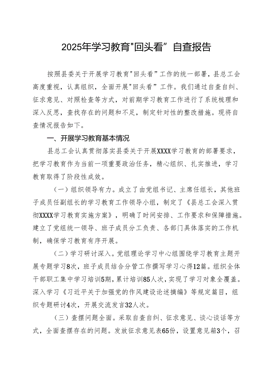 完整2025年”回头看”自查情况报告(多篇合集).docx_第1页