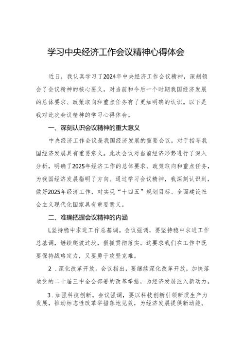 八篇学习2024年中央经济工作会议重要精神心得体会.docx