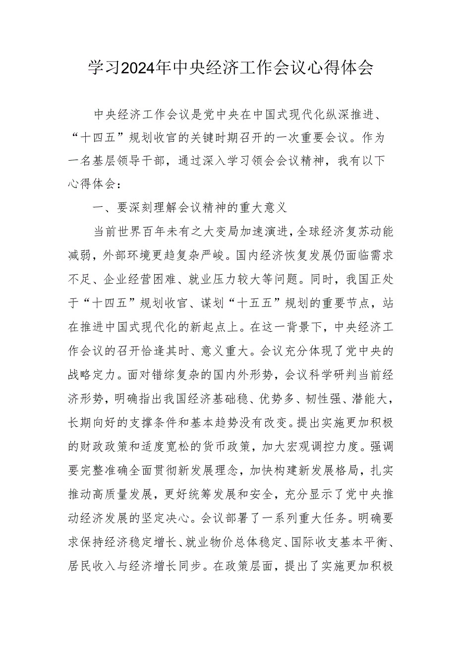 学习2024年中央经济工作会议个人心得体会 （汇编7份）(1).docx_第1页