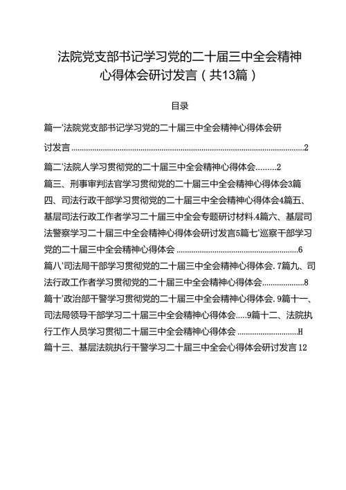 （13篇）法院党支部书记学习党的二十三中全会精神心得体会研讨发言范文.docx