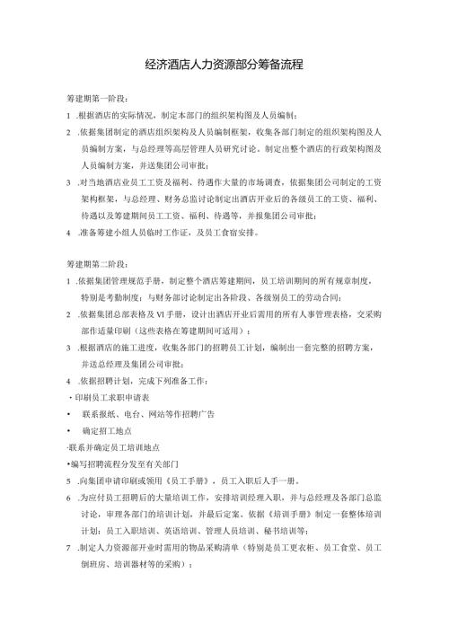 经济酒店人力资源部分筹备流程.docx