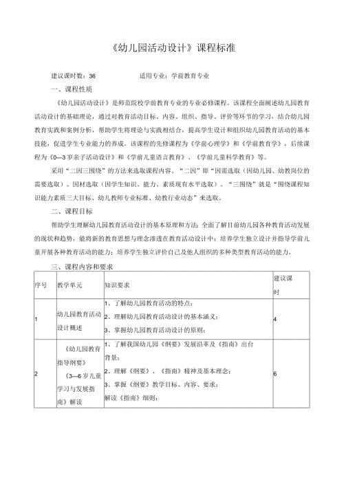 《幼儿园活动设计》课程标准.docx