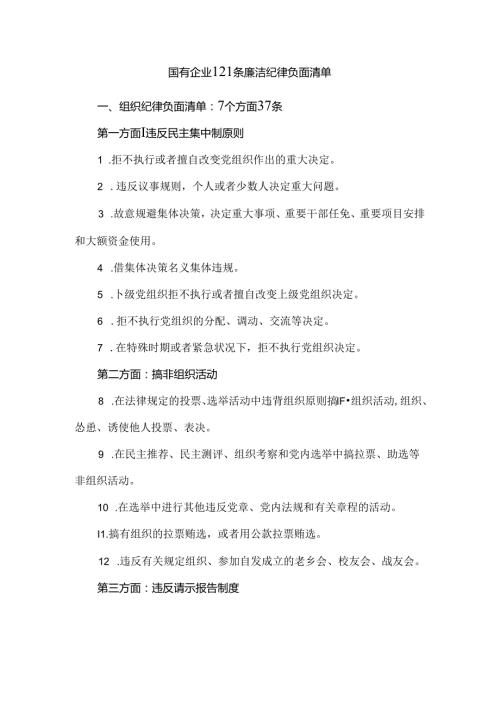 国有企业121条廉洁纪律负面清单.docx