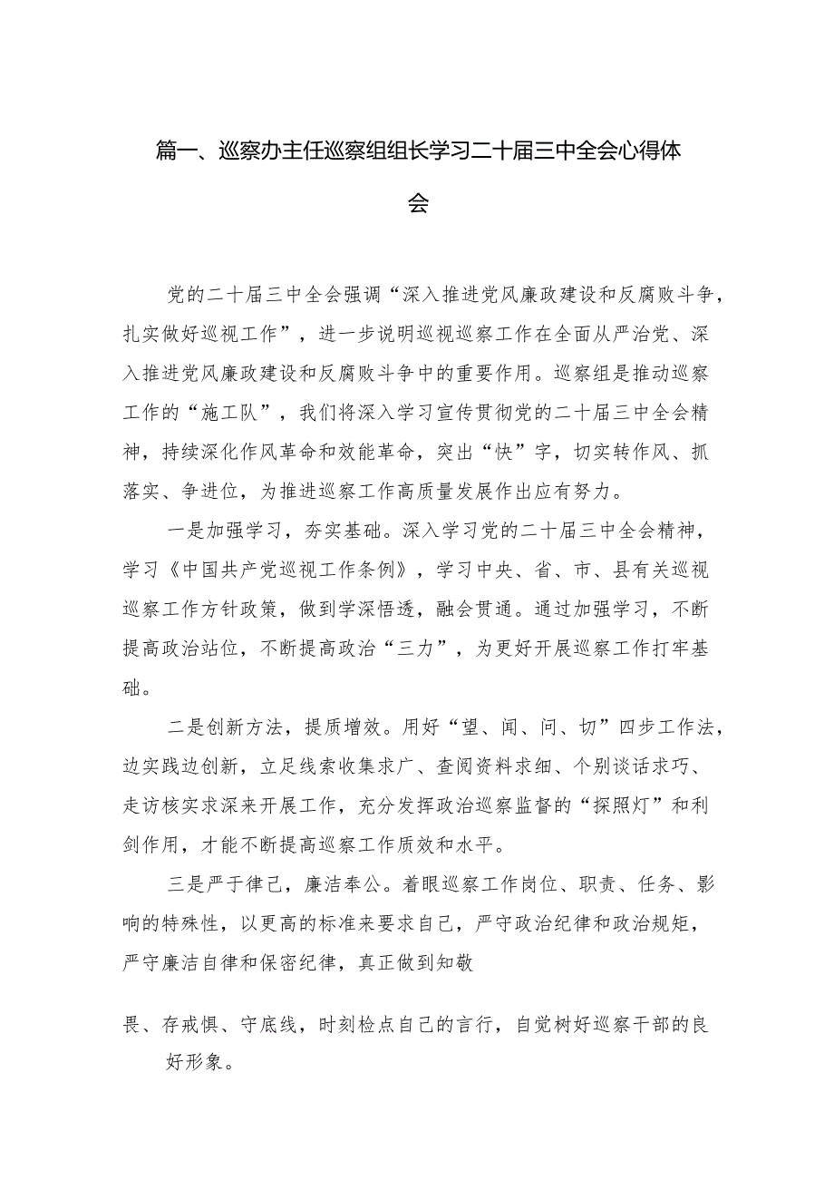 （11篇）巡察办主任巡察组组长学习二十三中全会心得体会集合范本.docx_第2页