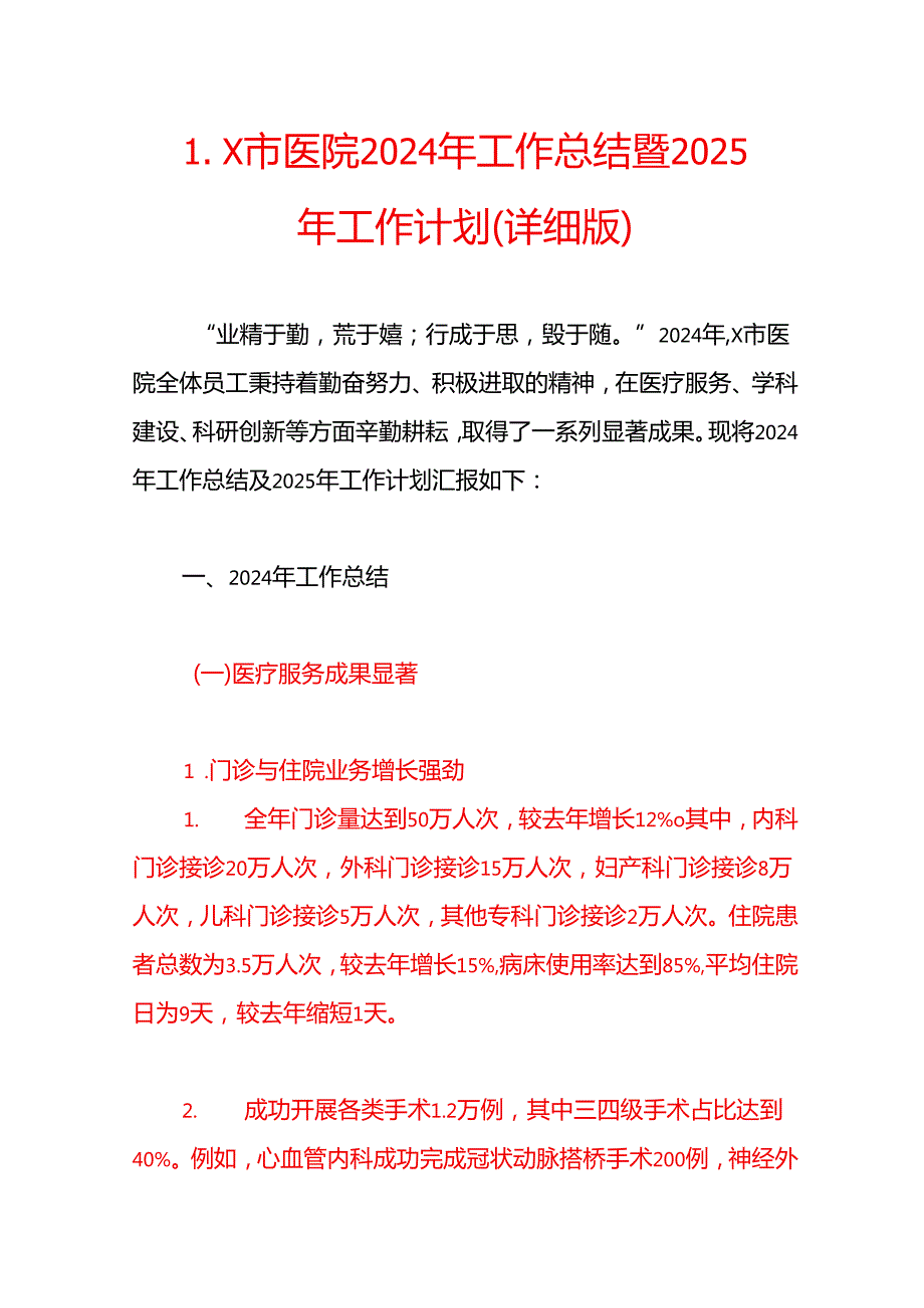 X市医院2024年工作总结暨2025年工作计划（完整版）.docx_第1页