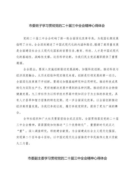 市委班子学习贯彻党的二十三中全会精神心得体会7篇（详细版）.docx