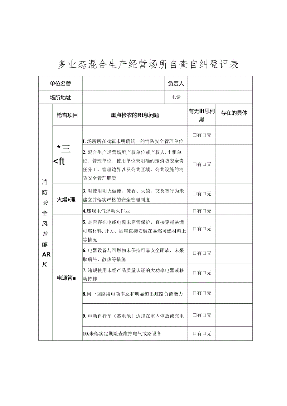 多业态混合生产经营场所自查自纠登记表.docx_第1页