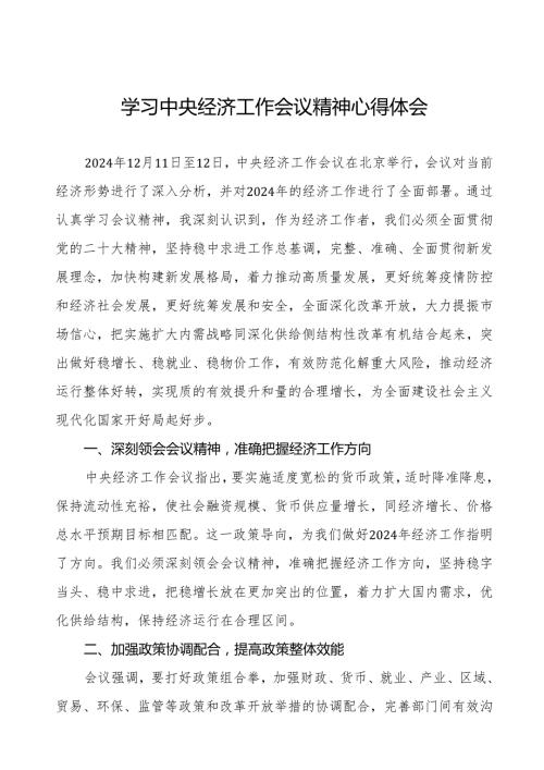 八篇学习2024年中央经济工作会议精神的心得体会最新版.docx