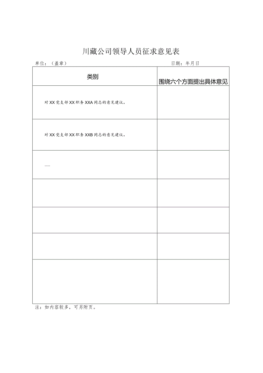 川藏公司XX党支部（XX部）征求意见表.docx_第2页
