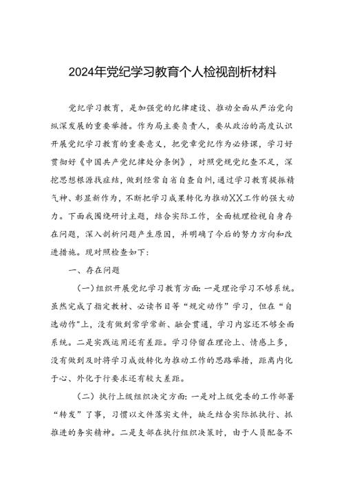 2024年党纪学习教育民主生活会问题查摆检视发言材料2篇.docx