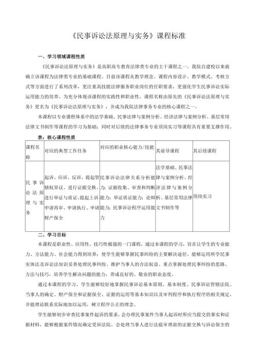 《民事诉讼法原理与实务》课程标准.docx