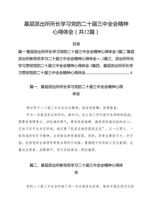 基层派出所所长学习党的二十三中全会精神心得体会优选12篇.docx