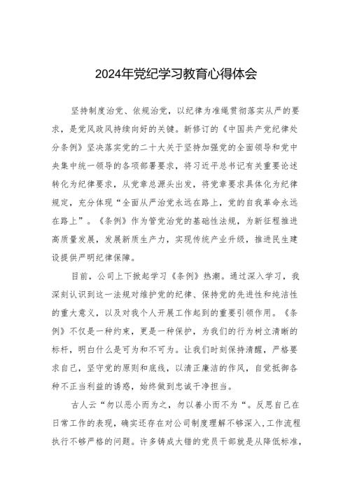 2024年党纪学习教育六项纪律学习体会研讨发言4篇.docx