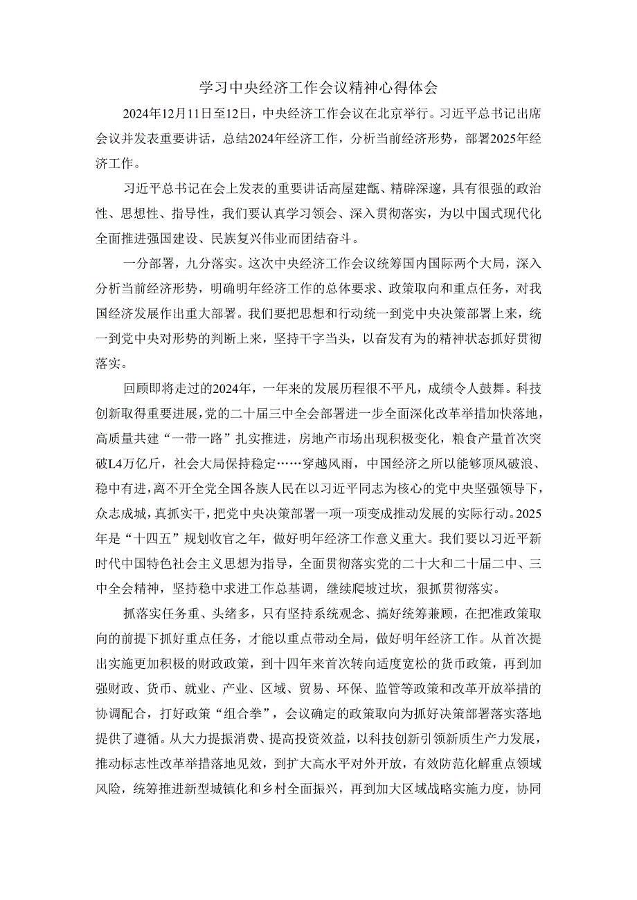 学习2025经济工作会议精神心得体会二.docx_第1页