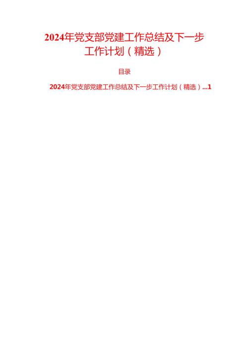 2024 党支部党建工作总结及下一步工作计划（精选）.docx