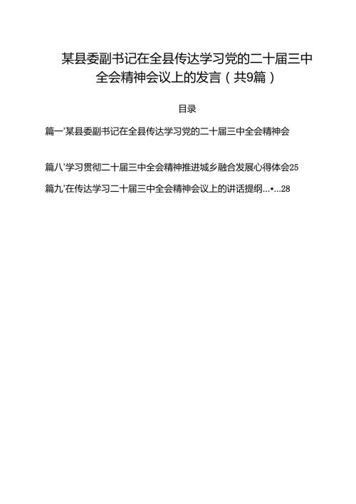 （9篇）某县委副书记在全县传达学习党的二十三中全会精神会议上的发言最新版.docx