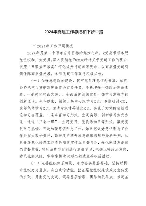 （通用）2024年党建工作开展情况自查报告及下步举措.docx