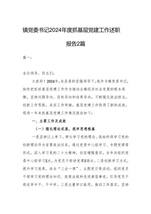 镇党委书记2024抓基层党建工作述职报告2篇.docx