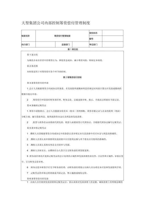 大型集团公司内部控制筹资偿付管理制度.docx