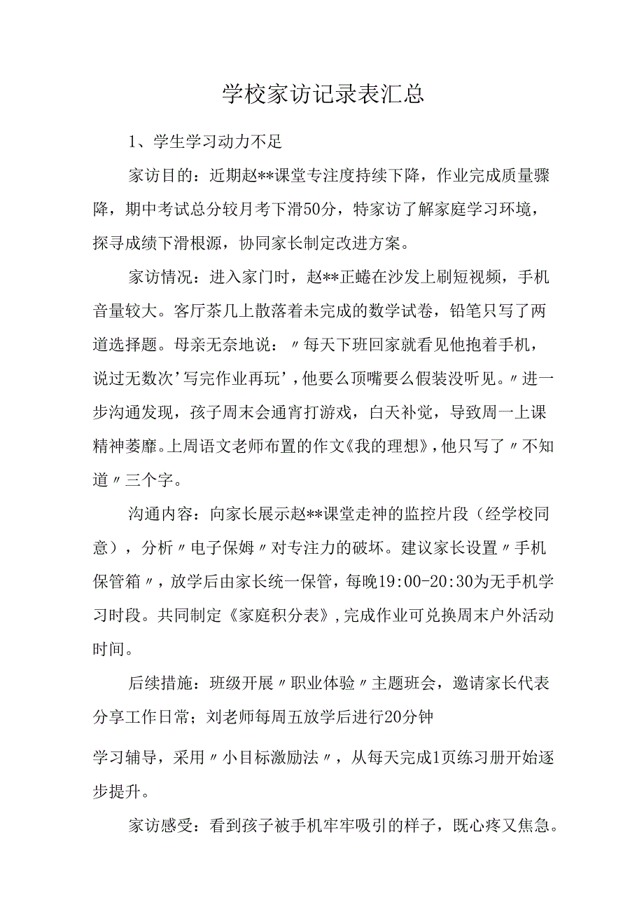学校家访记录表汇总.docx_第1页