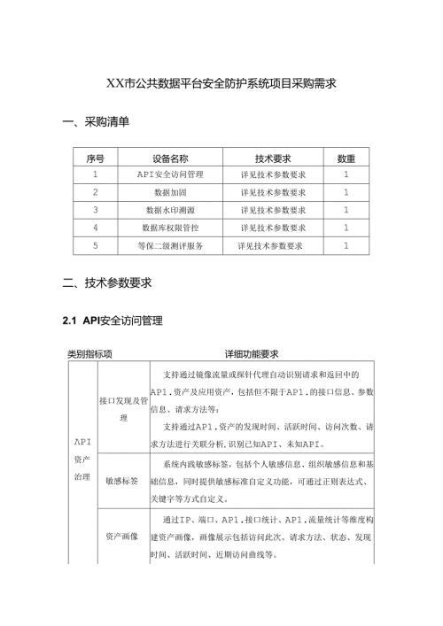 XX市公共数据平台安全防护系统项目采购需求.docx