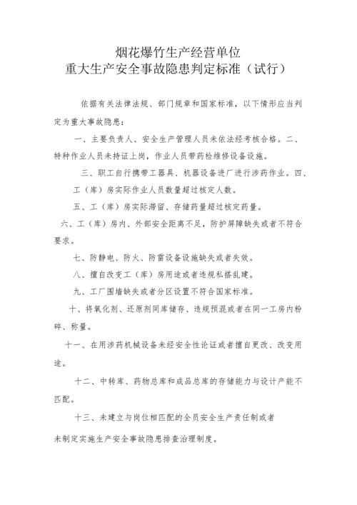 烟花爆竹生产经营单位重大生产安全事故隐患判定标准(试行)115.docx