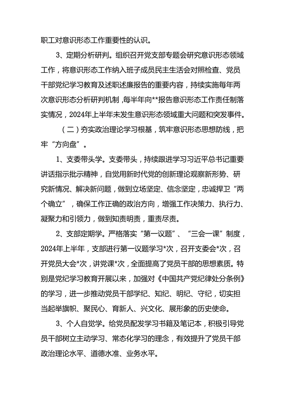 2024年开展上半年党支部意识形态情况工作报告 （合计8份）.docx_第2页