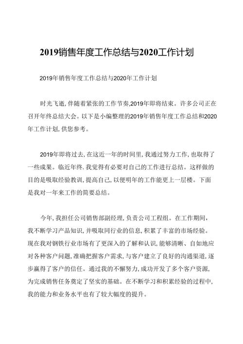 销售工作总结与2020工作计划.docx