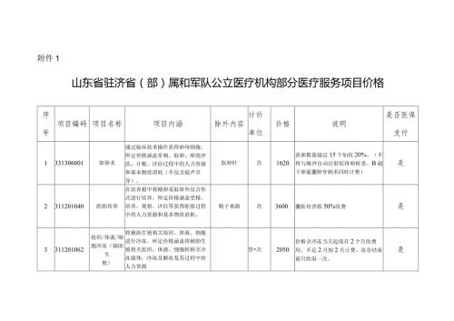 山东省驻济省（部）属和军队公立医疗机构部分医疗服务项目价格.docx