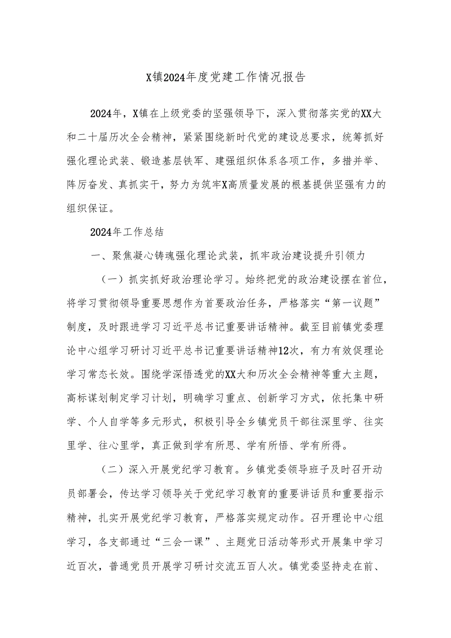 X镇2024党建工作情况报告.docx_第1页