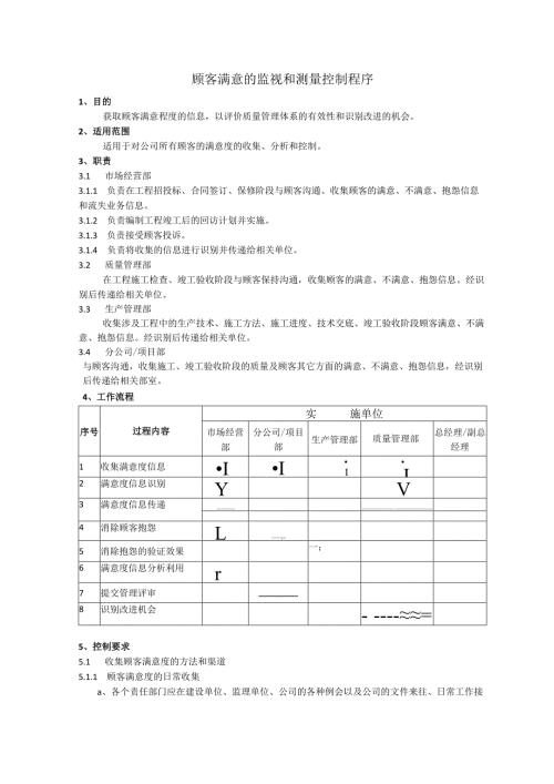 顾客满意的监视和测量控制程序、工作流程图表.docx