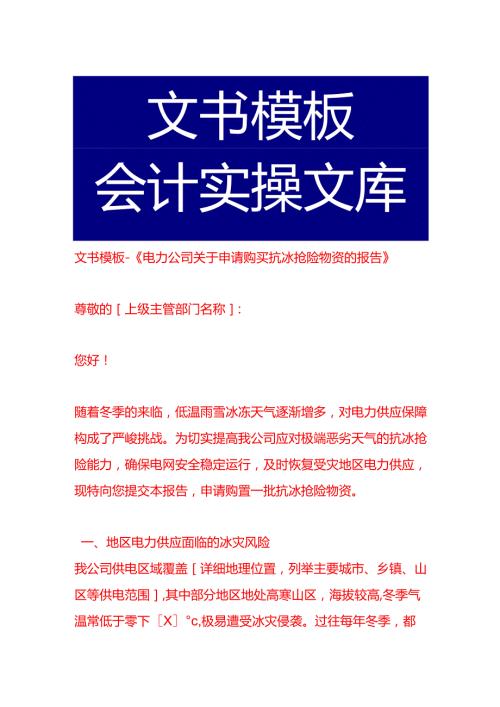 文书模板《电力公司关于申请购买抗冰抢险物资的报告》.docx
