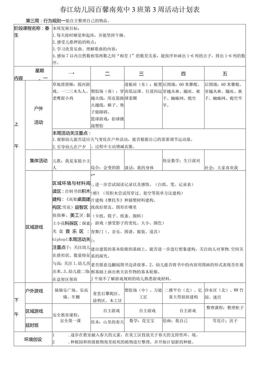 江幼儿园百馨南苑中3班第3周活动计划表.docx_第1页